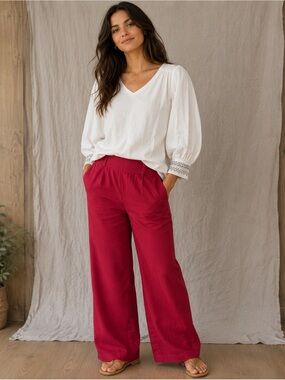 Bob Mackie Wide-Leg Pull-On Pants in Berry Red nwt S/M see description
